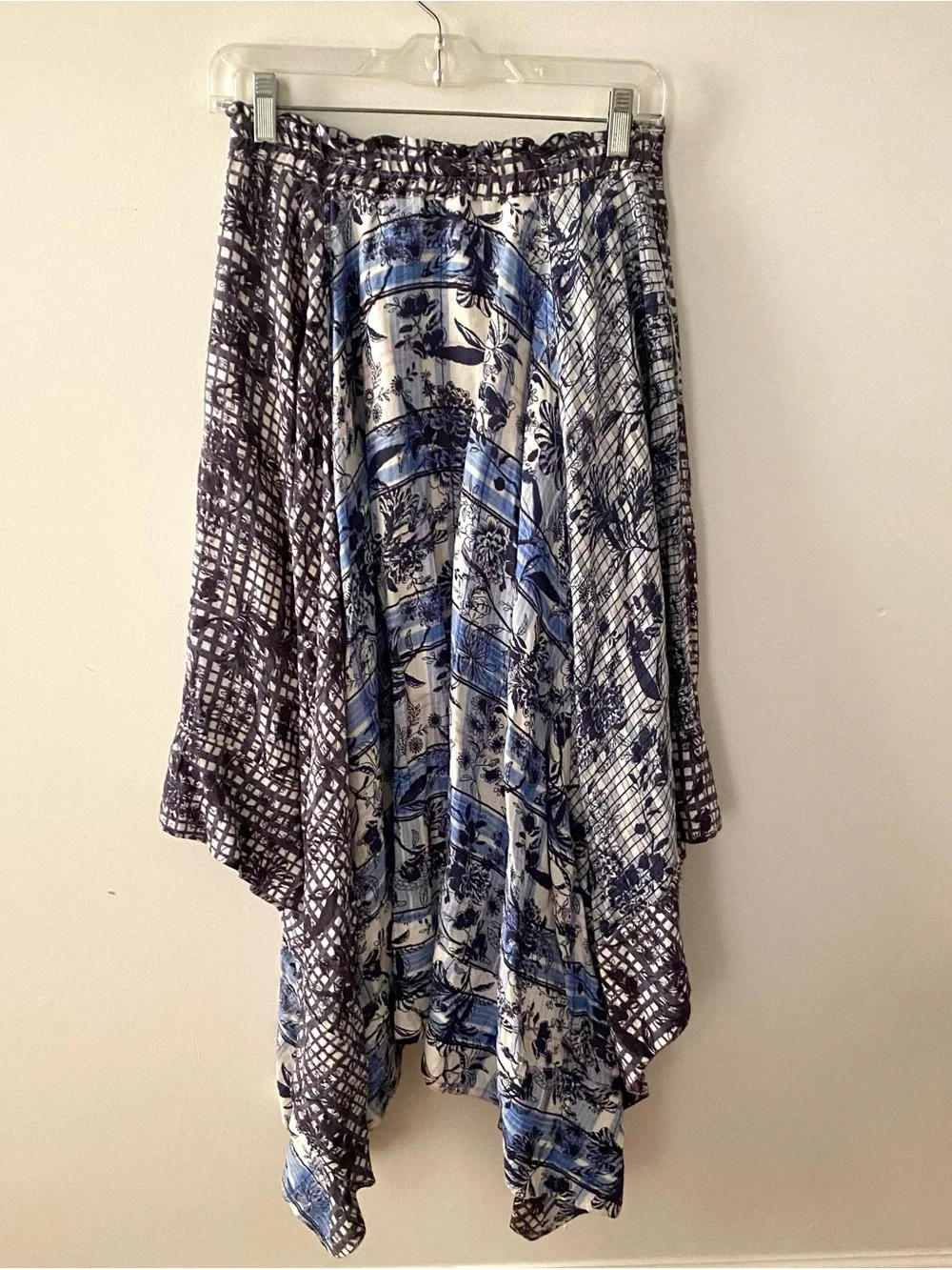 NWOT Anthropologie Pilcro Blue Floral Patchwork Handkerchief-Hem Skirt